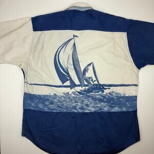 Vintage Chaps Ralph Lauren Nautical Sailboat Graphic Button Down Shirt XL Preppy